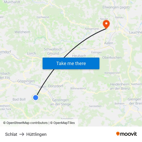Schlat to Hüttlingen map