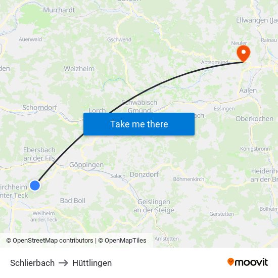 Schlierbach to Hüttlingen map