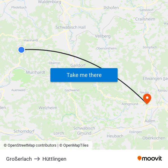 Großerlach to Hüttlingen map
