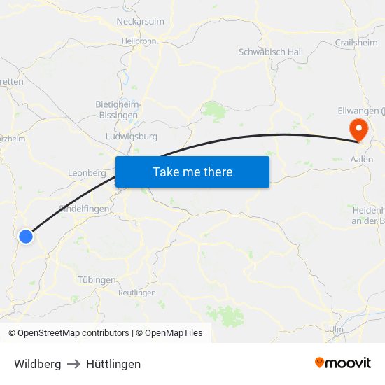 Wildberg to Hüttlingen map