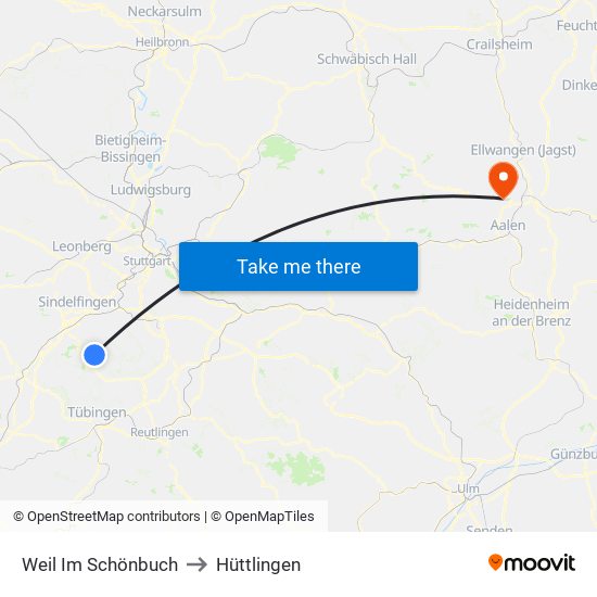 Weil Im Schönbuch to Hüttlingen map