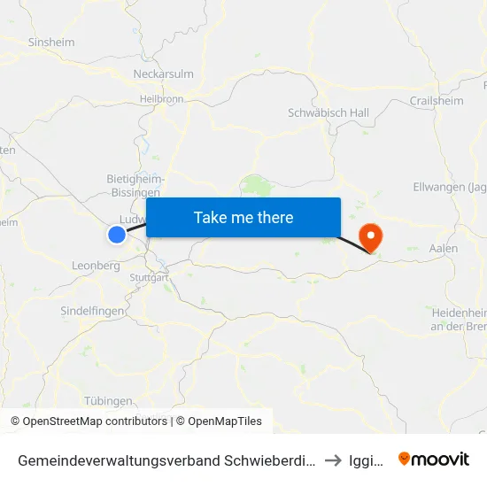 Gemeindeverwaltungsverband Schwieberdingen-Hemmingen to Iggingen map