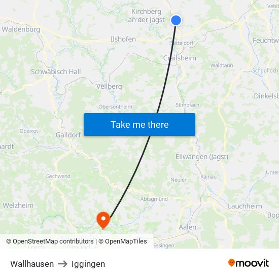 Wallhausen to Iggingen map