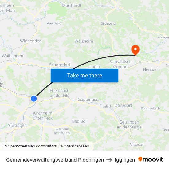 Gemeindeverwaltungsverband Plochingen to Iggingen map