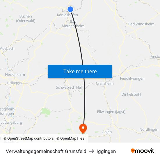 Verwaltungsgemeinschaft Grünsfeld to Iggingen map