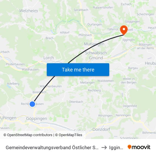 Gemeindeverwaltungsverband Östlicher Schurwald to Iggingen map