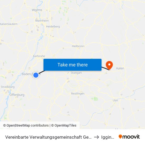 Vereinbarte Verwaltungsgemeinschaft Gernsbach to Iggingen map