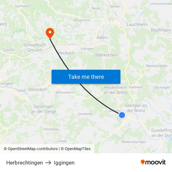 Herbrechtingen to Iggingen map