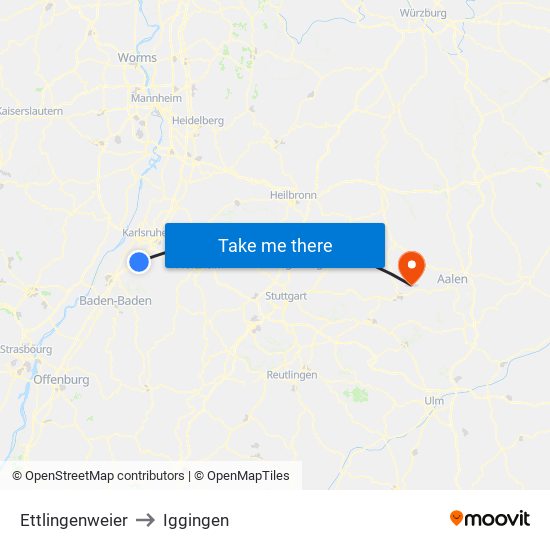 Ettlingenweier to Iggingen map