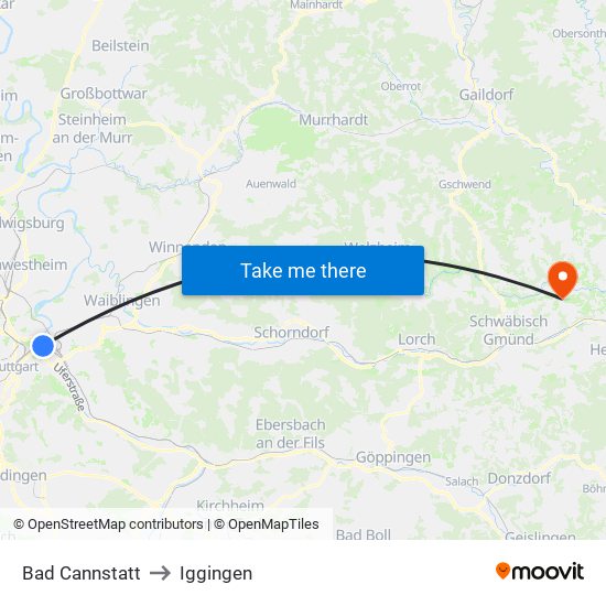 Bad Cannstatt to Iggingen map