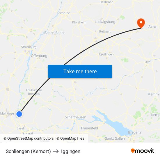 Schliengen (Kernort) to Iggingen map