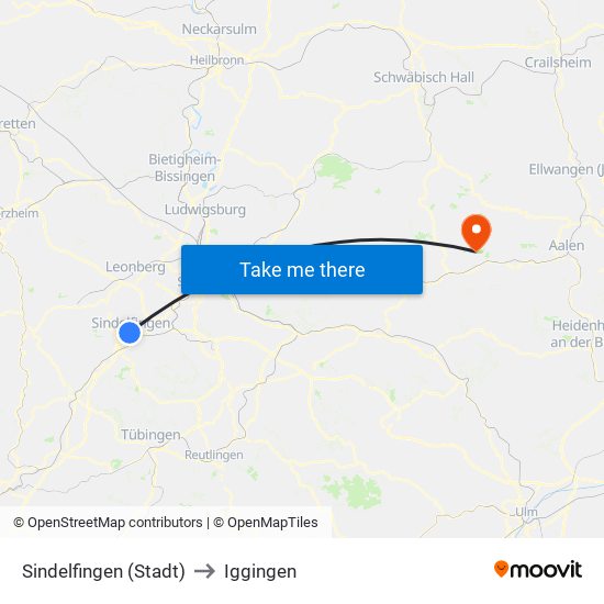 Sindelfingen (Stadt) to Iggingen map