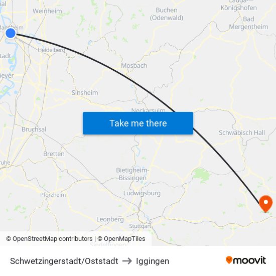 Schwetzingerstadt/Oststadt to Iggingen map