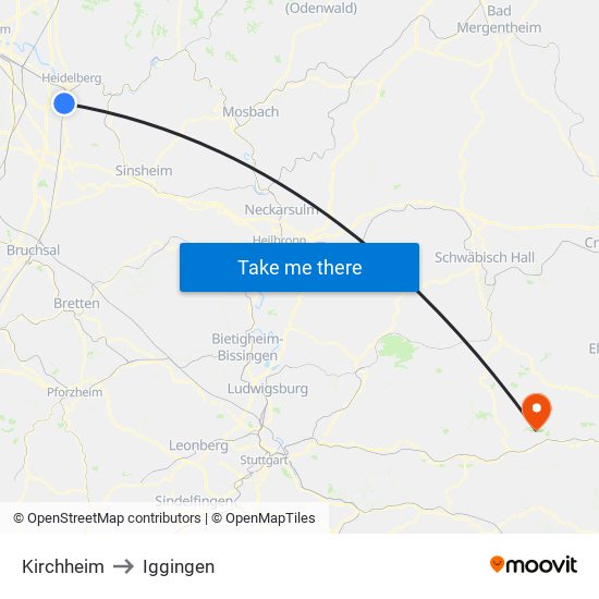 Kirchheim to Iggingen map