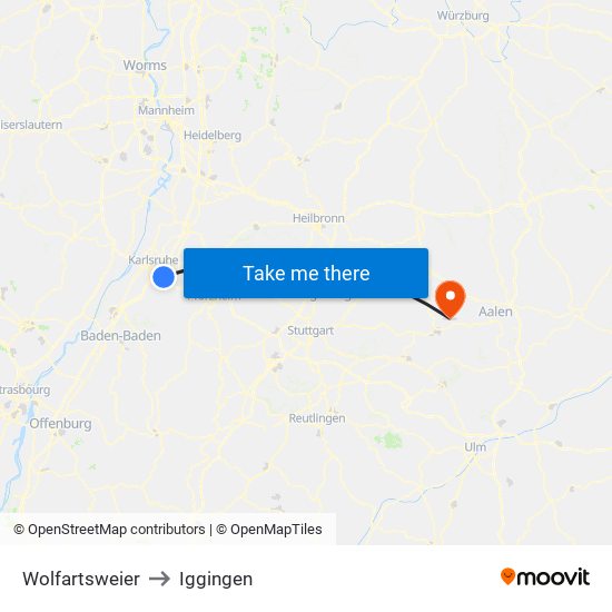 Wolfartsweier to Iggingen map