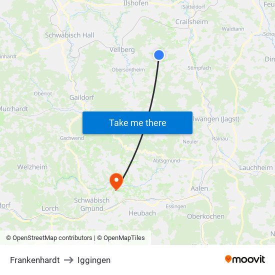 Frankenhardt to Iggingen map