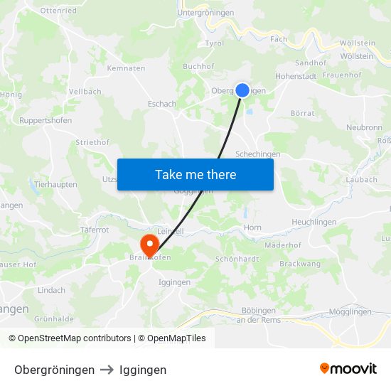 Obergröningen to Iggingen map