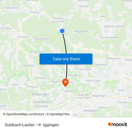 Sulzbach-Laufen to Iggingen map