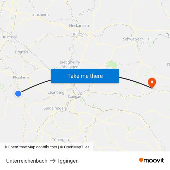 Unterreichenbach to Iggingen map