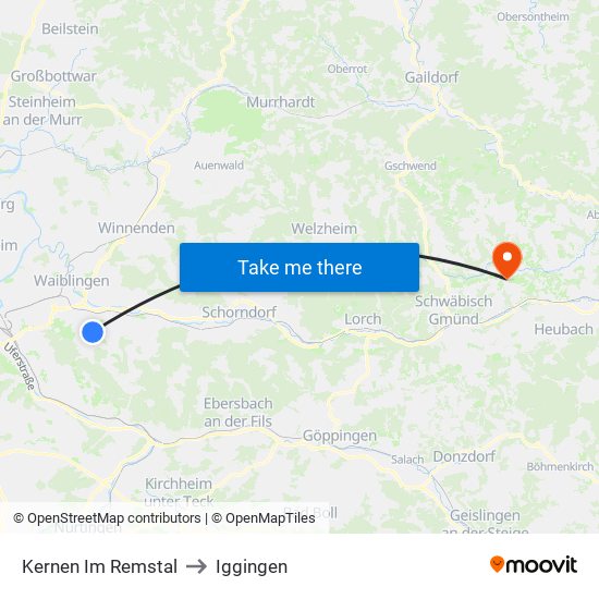 Kernen Im Remstal to Iggingen map