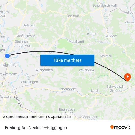 Freiberg Am Neckar to Iggingen map