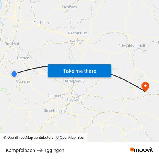Kämpfelbach to Iggingen map