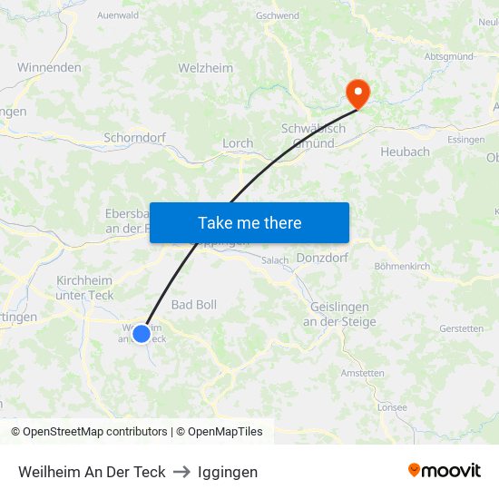 Weilheim An Der Teck to Iggingen map