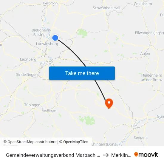Gemeindeverwaltungsverband Marbach am Neckar to Merklingen map