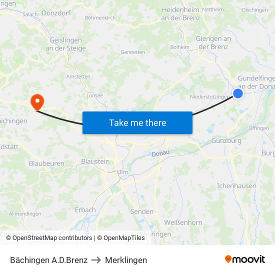 Bächingen A.D.Brenz to Merklingen map