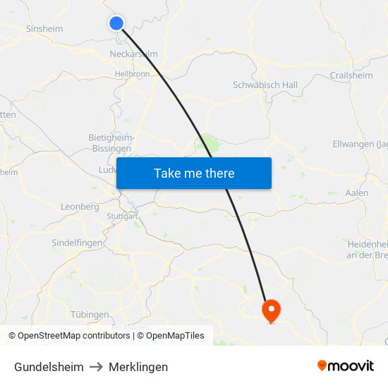 Gundelsheim to Merklingen map