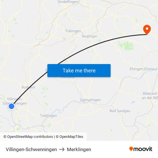 Villingen-Schwenningen to Merklingen map