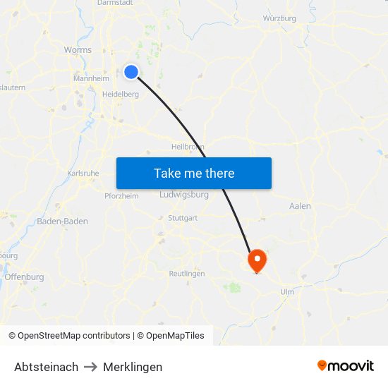 Abtsteinach to Merklingen map