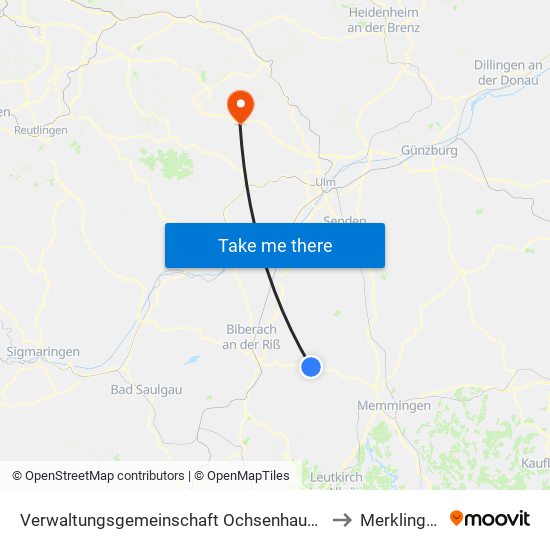 Verwaltungsgemeinschaft Ochsenhausen to Merklingen map