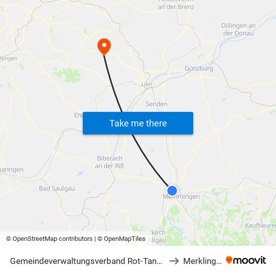 Gemeindeverwaltungsverband Rot-Tannheim to Merklingen map