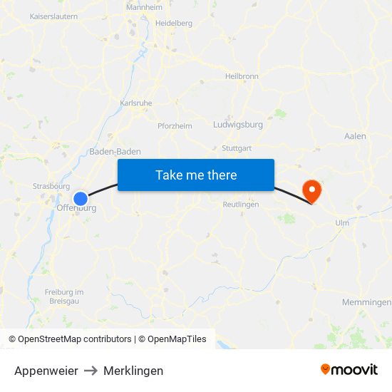 Appenweier to Merklingen map