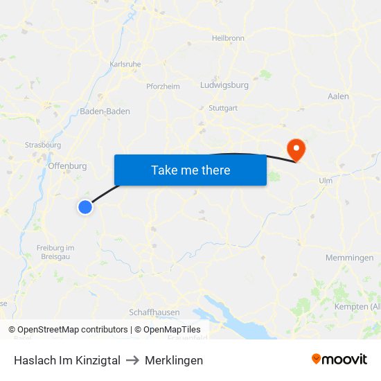 Haslach Im Kinzigtal to Merklingen map