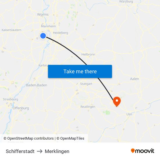 Schifferstadt to Merklingen map