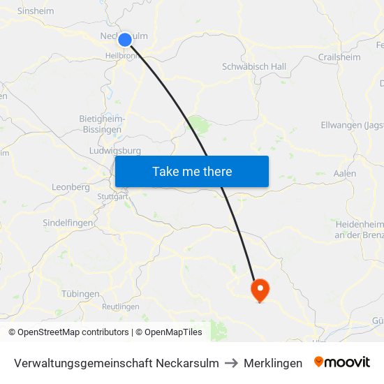 Verwaltungsgemeinschaft Neckarsulm to Merklingen map
