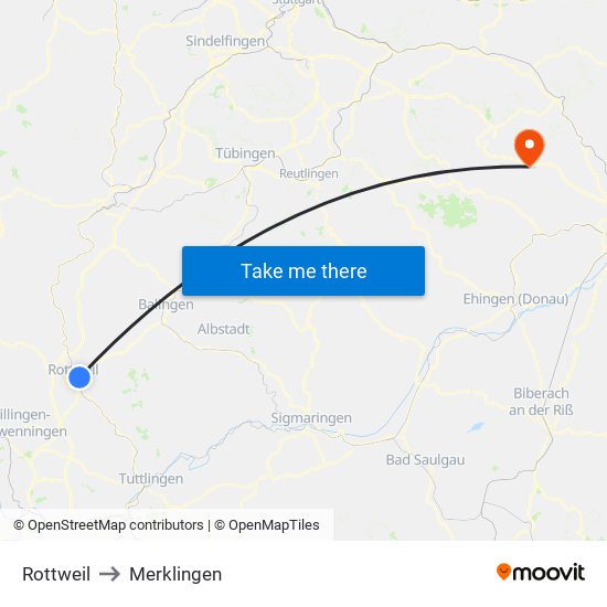 Rottweil to Merklingen map