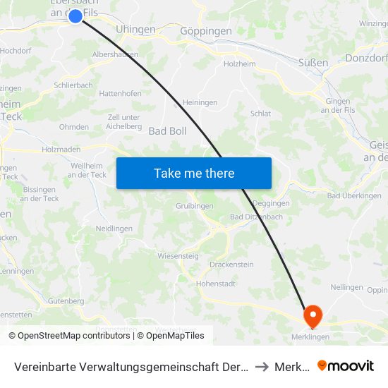 Vereinbarte Verwaltungsgemeinschaft Der Stadt Ebersbach An Der Fils to Merklingen map