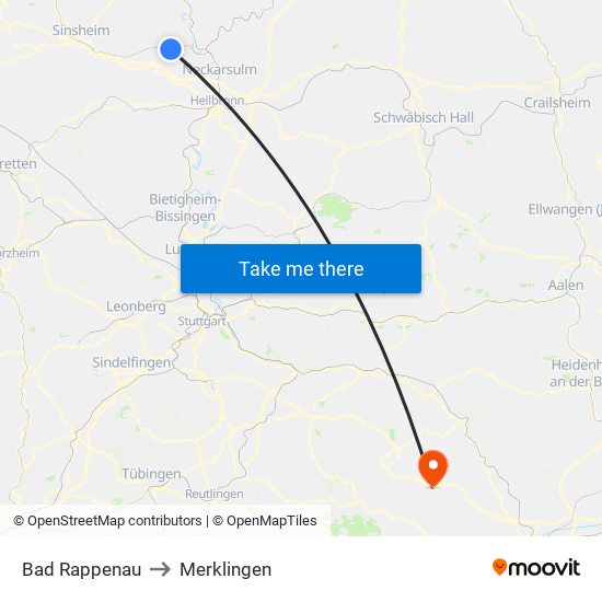 Bad Rappenau to Merklingen map
