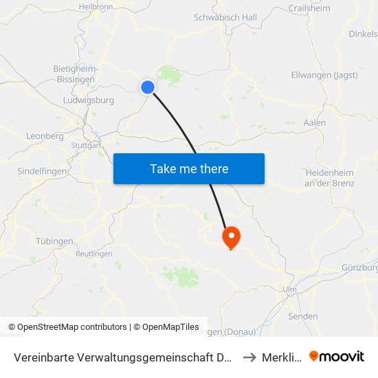 Vereinbarte Verwaltungsgemeinschaft Der Stadt Backnang to Merklingen map