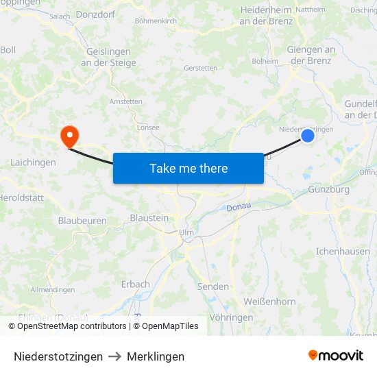 Niederstotzingen to Merklingen map