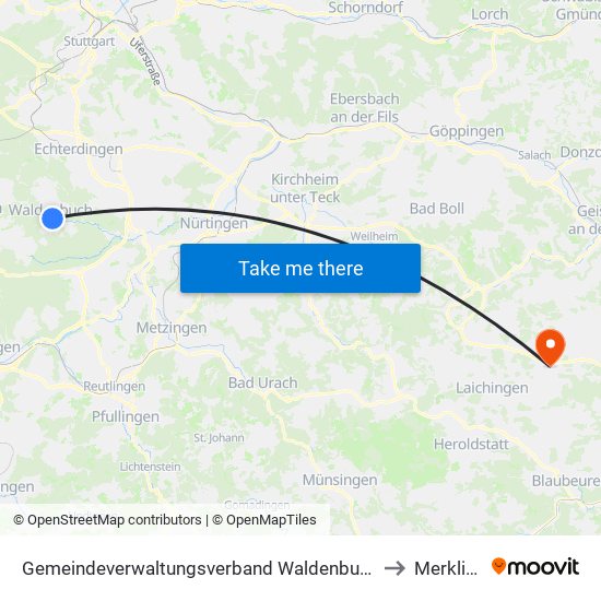 Gemeindeverwaltungsverband Waldenbuch/Steinenbronn to Merklingen map