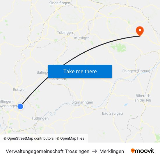 Verwaltungsgemeinschaft Trossingen to Merklingen map