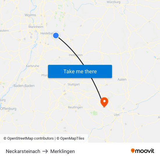 Neckarsteinach to Merklingen map