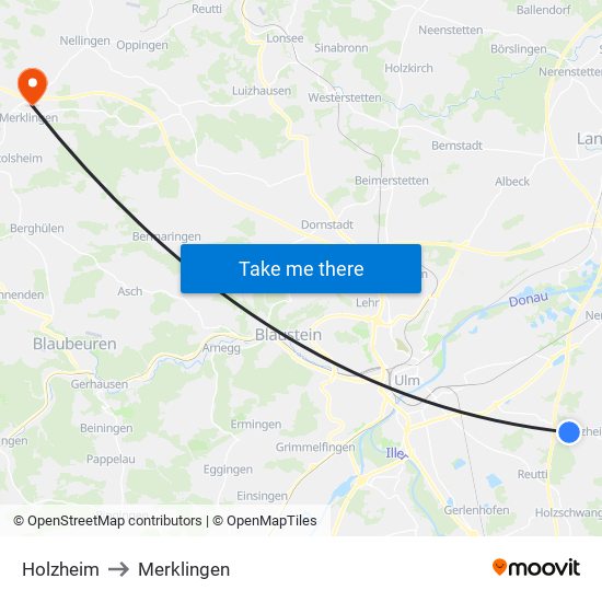 Holzheim to Merklingen map