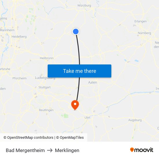 Bad Mergentheim to Merklingen map