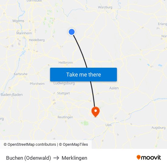 Buchen (Odenwald) to Merklingen map