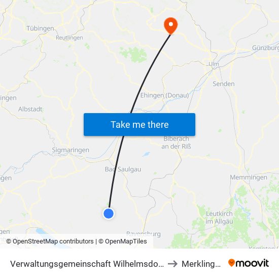 Verwaltungsgemeinschaft Wilhelmsdorf to Merklingen map